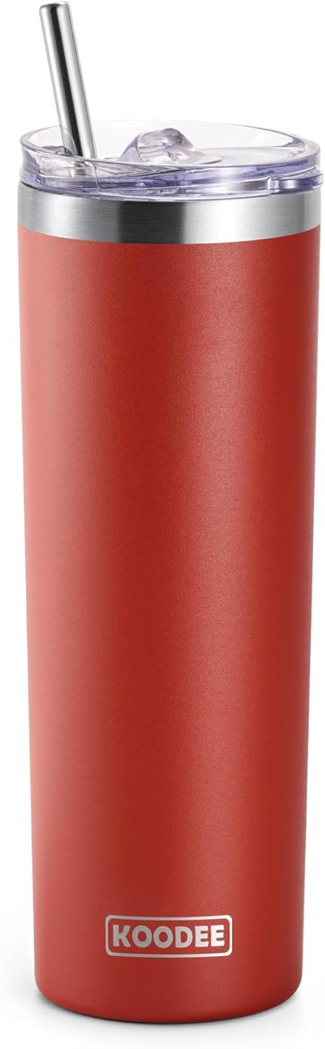 20 oz Skinny Tumbler - Stainless Steel Double Wall Insulated Slim Water Cup With Straw and Lids (Yellow)