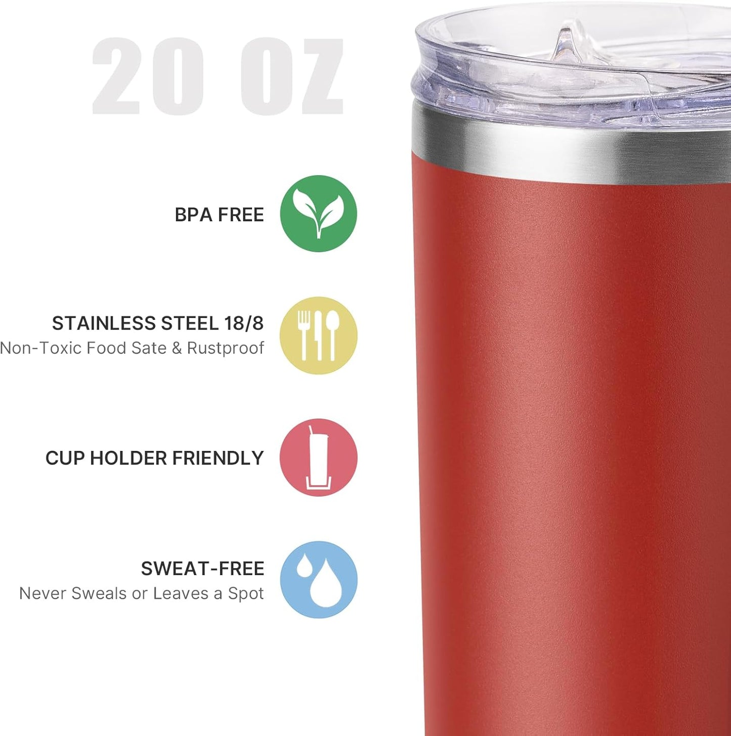 20 oz Skinny Tumbler - Stainless Steel Double Wall Insulated Slim Water Cup With Straw and Lids (Yellow)