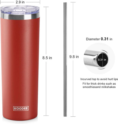 20 oz Skinny Tumbler - Stainless Steel Double Wall Insulated Slim Water Cup With Straw and Lids (Yellow)