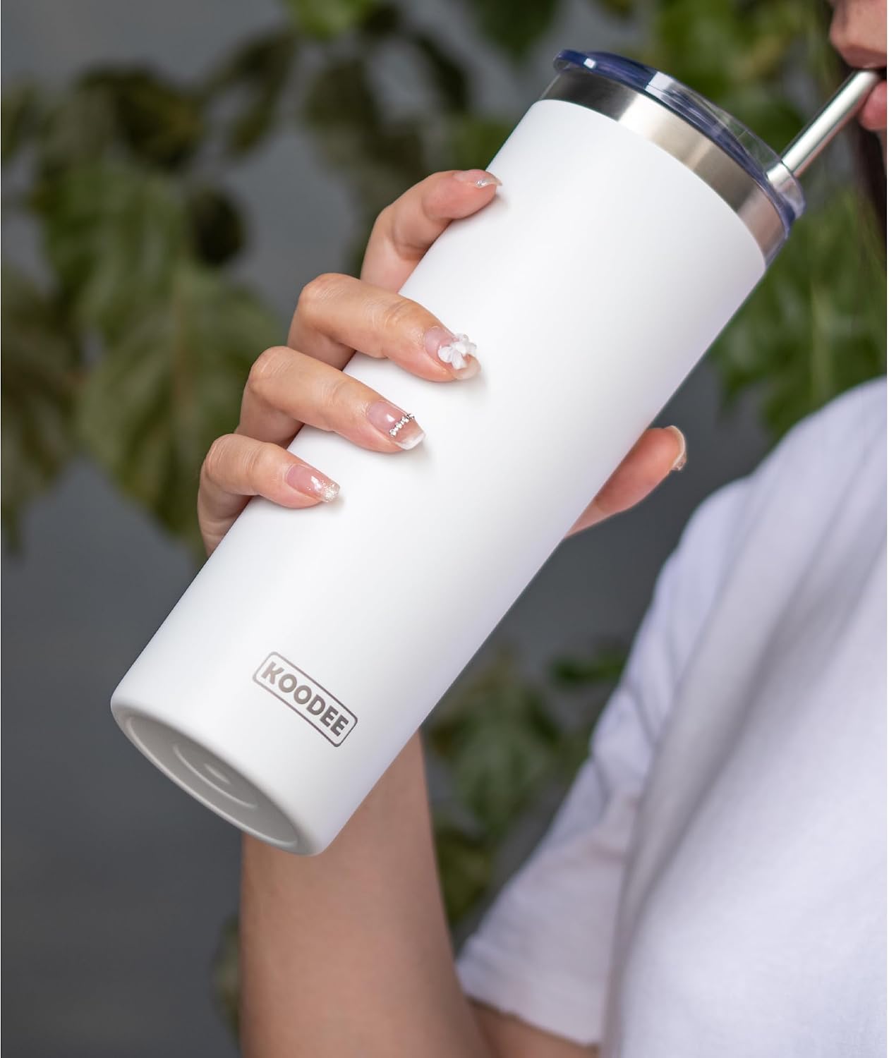 20 oz Skinny Tumbler - Stainless Steel Double Wall Insulated Slim Water Cup With Straw and Lids (Yellow)