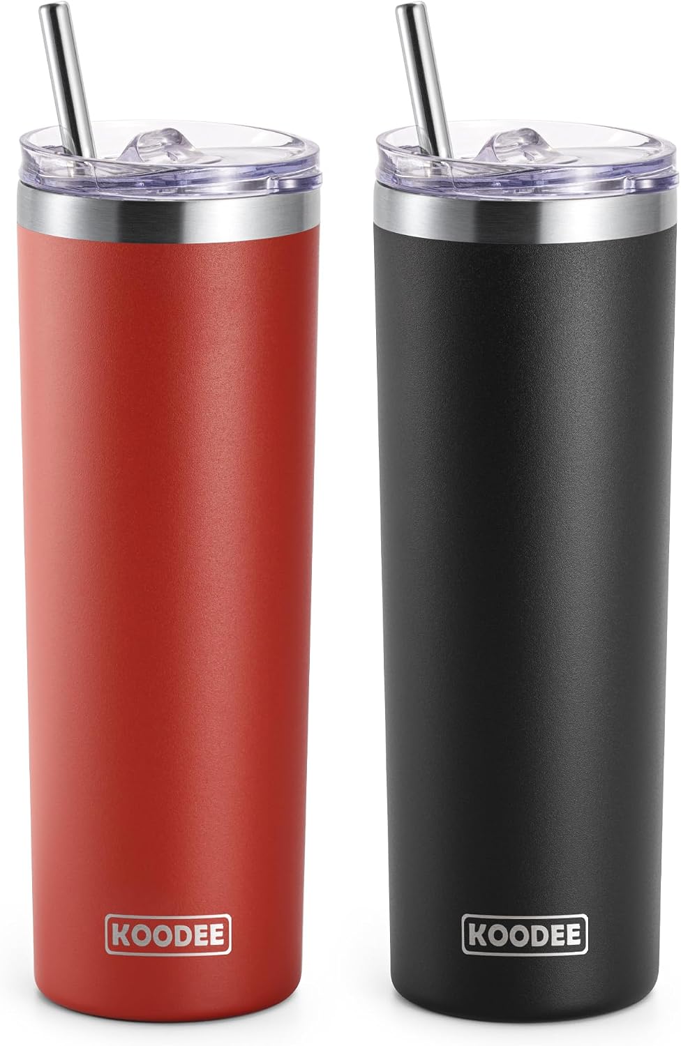 20 oz Skinny Tumbler - Stainless Steel Double Wall Insulated Slim Water Cup With Straw and Lids (Yellow)