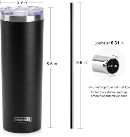 20 oz Skinny Tumbler - Stainless Steel Double Wall Insulated Slim Water Cup With Straw and Lids (Yellow)