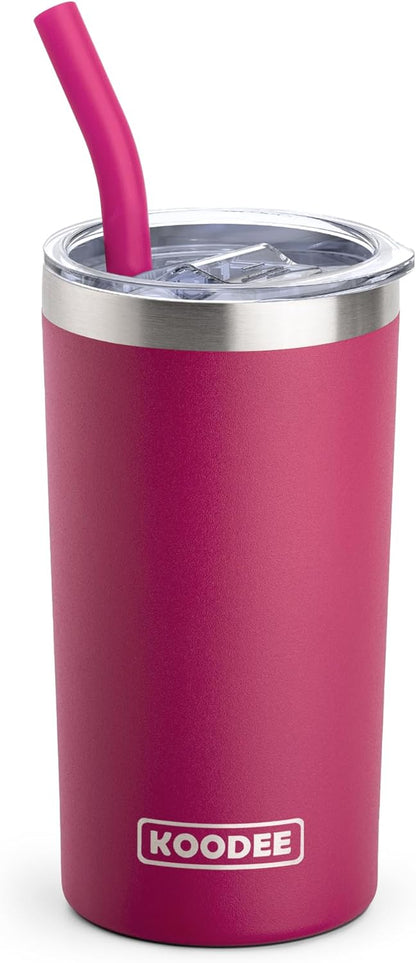 20 oz Skinny Tumbler - Stainless Steel Double Wall Insulated Slim Water Cup With Straw and Lids (Yellow)