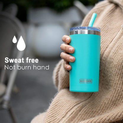 20 oz Skinny Tumbler - Stainless Steel Double Wall Insulated Slim Water Cup With Straw and Lids (Yellow)