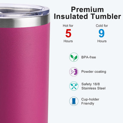 20 oz Skinny Tumbler - Stainless Steel Double Wall Insulated Slim Water Cup With Straw and Lids (Yellow)