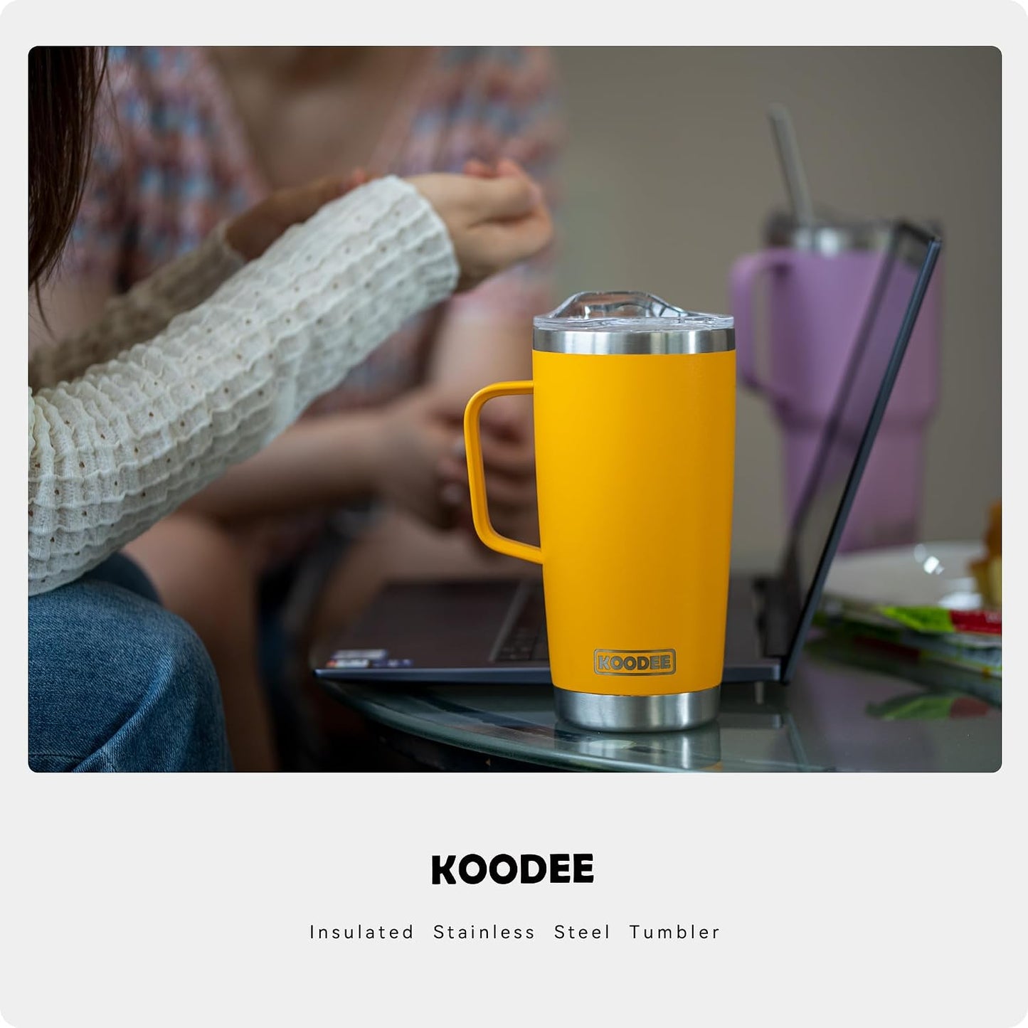 20 oz Skinny Tumbler - Stainless Steel Double Wall Insulated Slim Water Cup With Straw and Lids (Yellow)