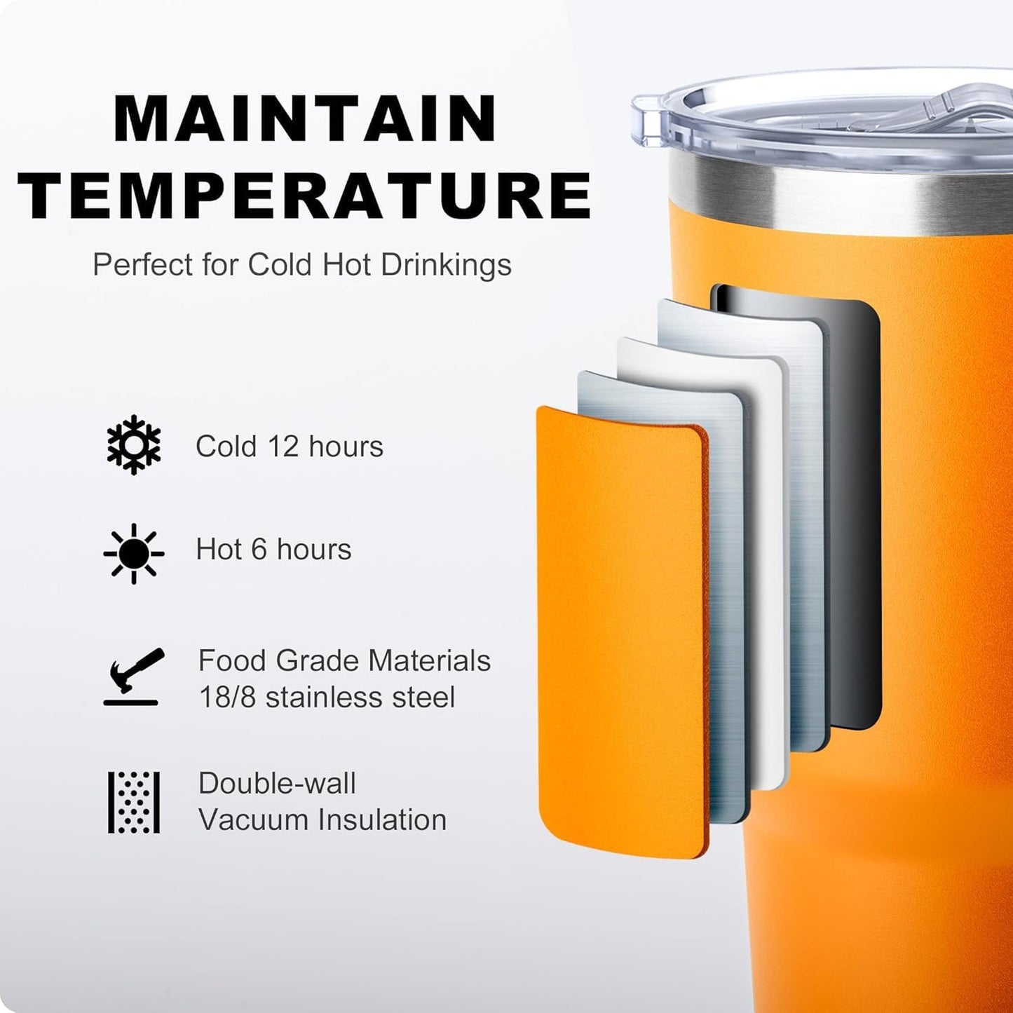 20 oz Skinny Tumbler - Stainless Steel Double Wall Insulated Slim Water Cup With Straw and Lids (Yellow)