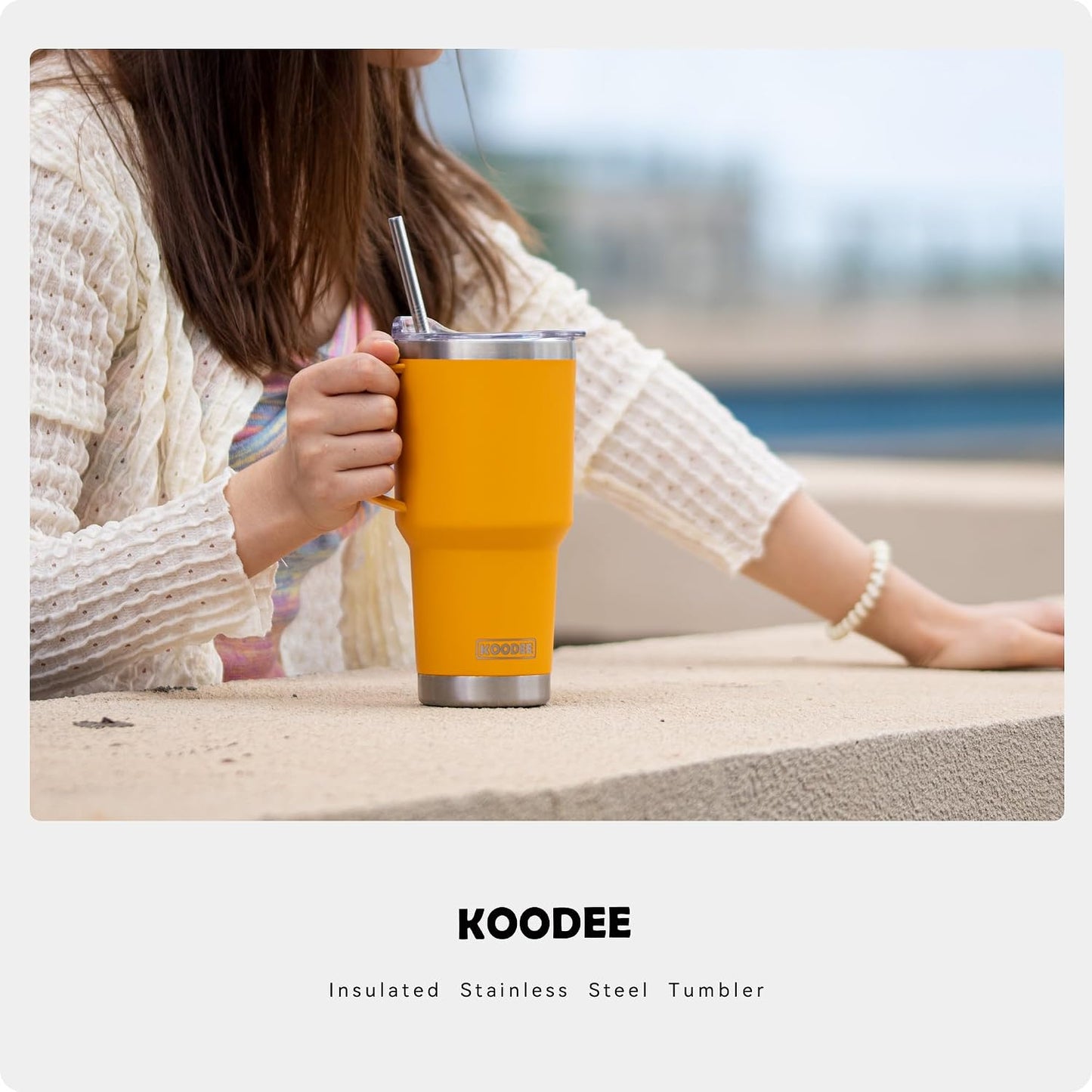 20 oz Skinny Tumbler - Stainless Steel Double Wall Insulated Slim Water Cup With Straw and Lids (Yellow)
