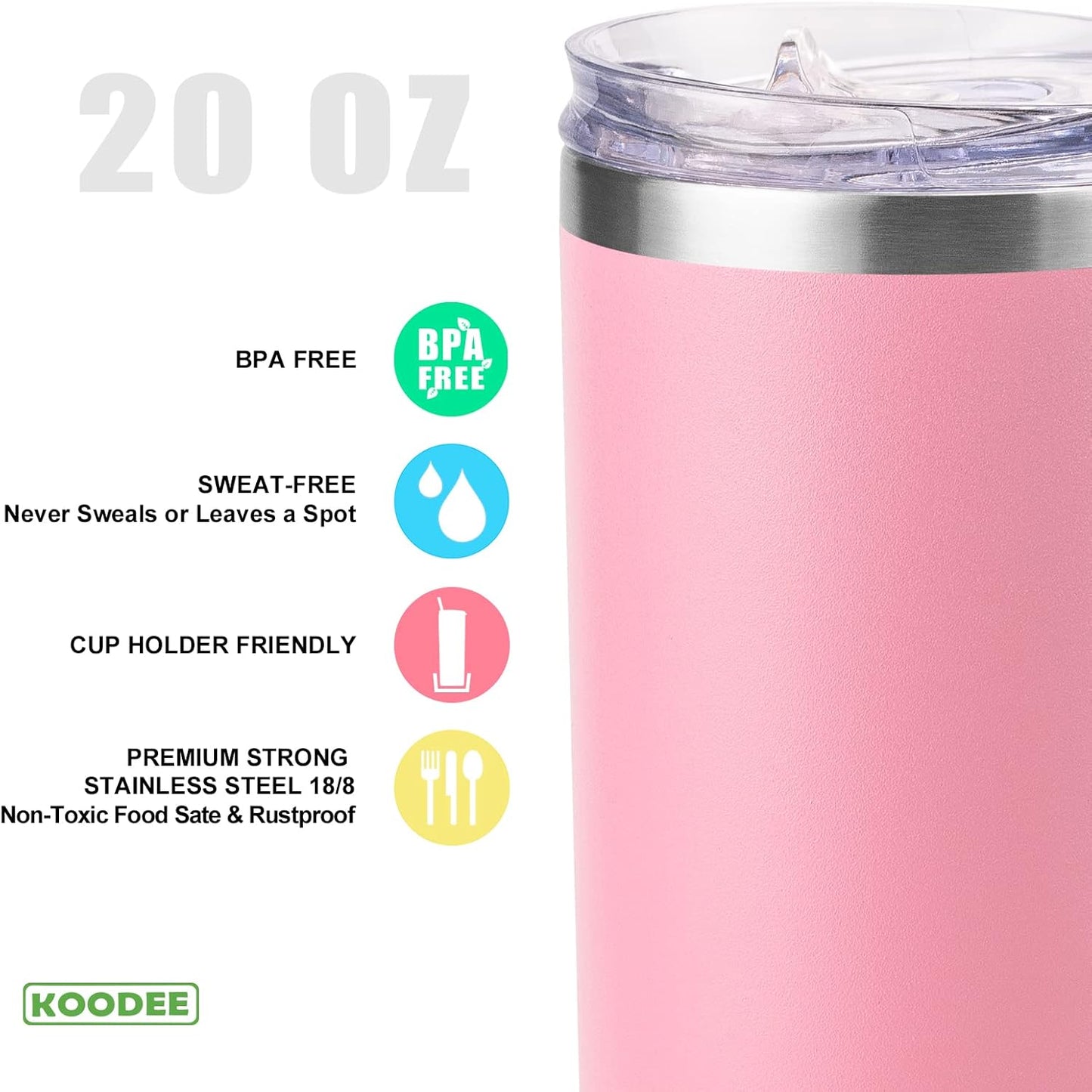 20 oz Skinny Tumbler - Stainless Steel Double Wall Insulated Slim Water Cup With Straw and Lids (Yellow)