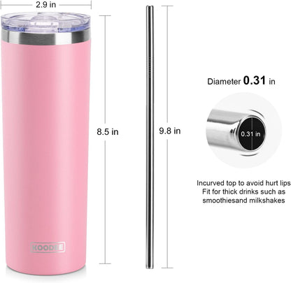 20 oz Skinny Tumbler - Stainless Steel Double Wall Insulated Slim Water Cup With Straw and Lids (Yellow)