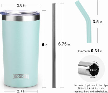 20 oz Skinny Tumbler - Stainless Steel Double Wall Insulated Slim Water Cup With Straw and Lids (Yellow)