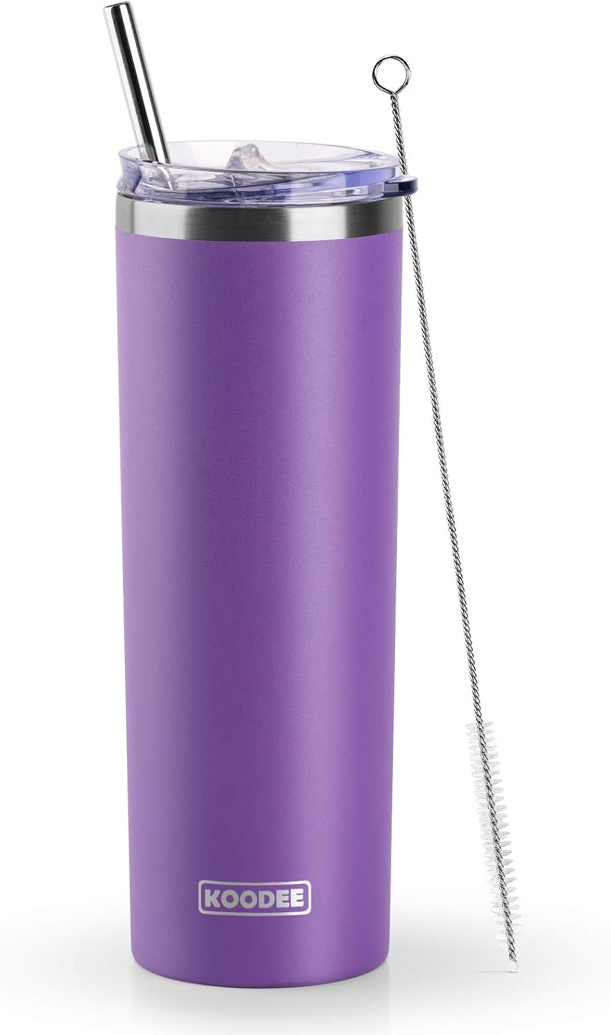 20 oz Skinny Tumbler - Stainless Steel Double Wall Insulated Slim Water Cup With Straw and Lids (Yellow)