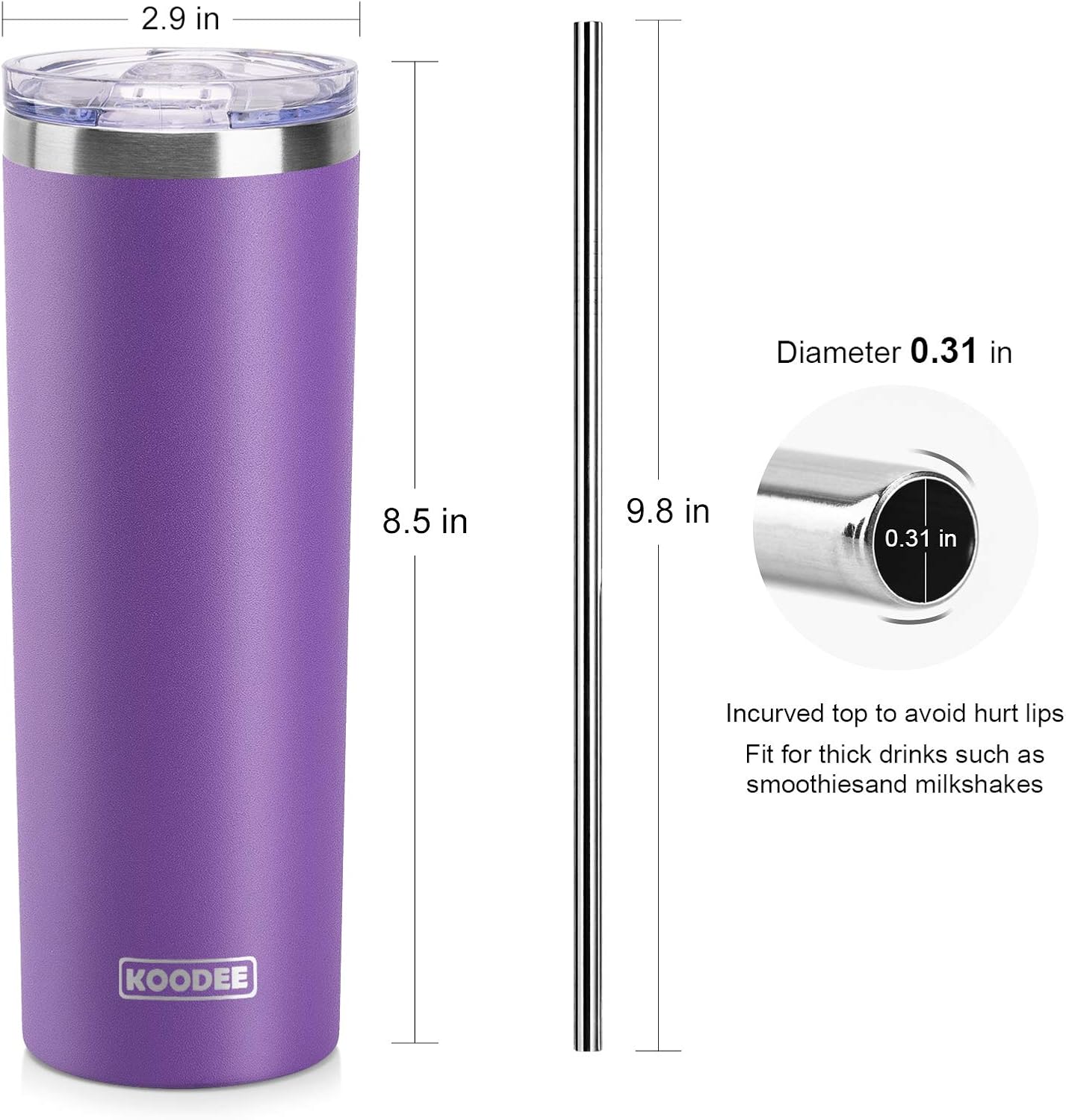 20 oz Skinny Tumbler - Stainless Steel Double Wall Insulated Slim Water Cup With Straw and Lids (Yellow)