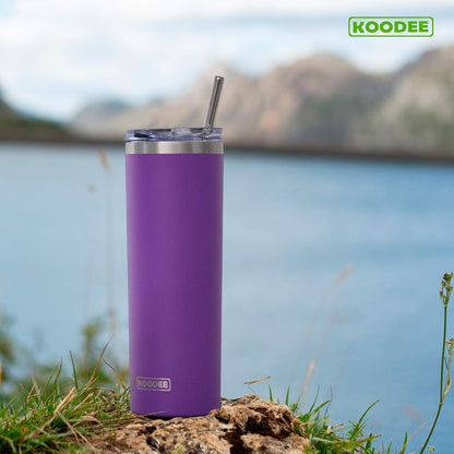 20 oz Skinny Tumbler - Stainless Steel Double Wall Insulated Slim Water Cup With Straw and Lids (Yellow)