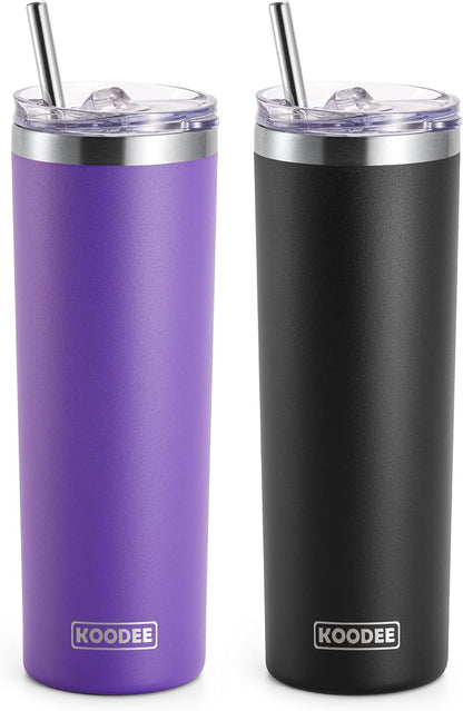 20 oz Skinny Tumbler - Stainless Steel Double Wall Insulated Slim Water Cup With Straw and Lids (Yellow)