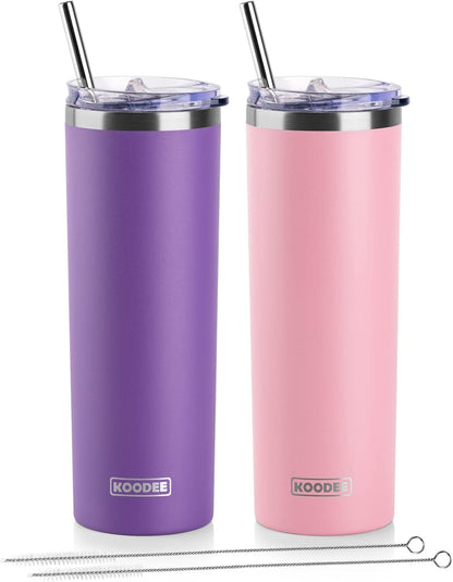 20 oz Skinny Tumbler - Stainless Steel Double Wall Insulated Slim Water Cup With Straw and Lids (Yellow)