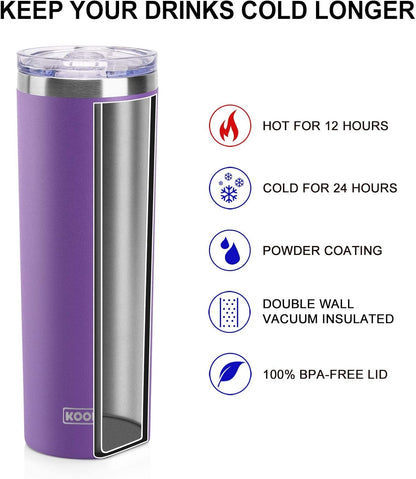 20 oz Skinny Tumbler - Stainless Steel Double Wall Insulated Slim Water Cup With Straw and Lids (Yellow)