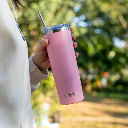 20 oz Skinny Tumbler - Stainless Steel Double Wall Insulated Slim Water Cup With Straw and Lids (Yellow)