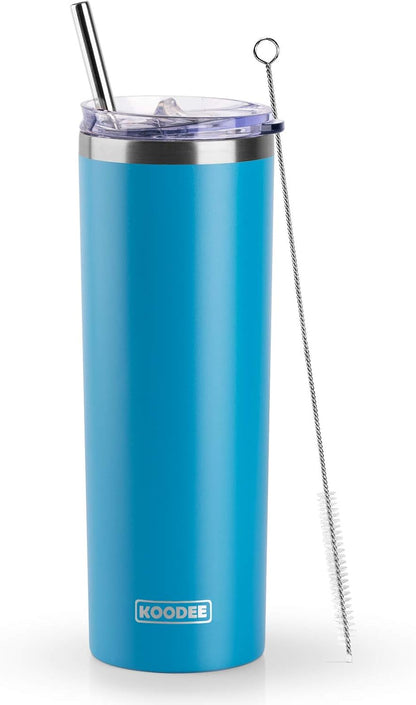 20 oz Skinny Tumbler - Stainless Steel Double Wall Insulated Slim Water Cup With Straw and Lids (Yellow)