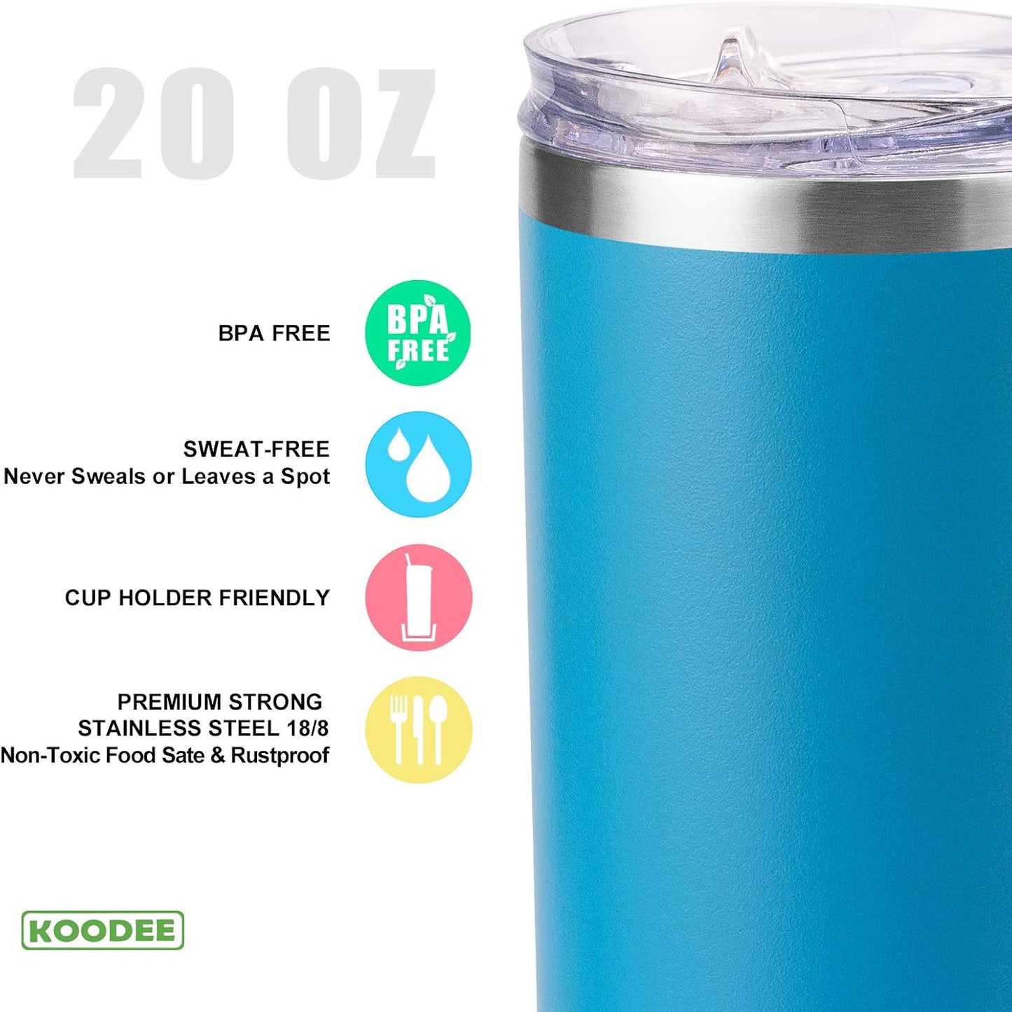 20 oz Skinny Tumbler - Stainless Steel Double Wall Insulated Slim Water Cup With Straw and Lids (Yellow)