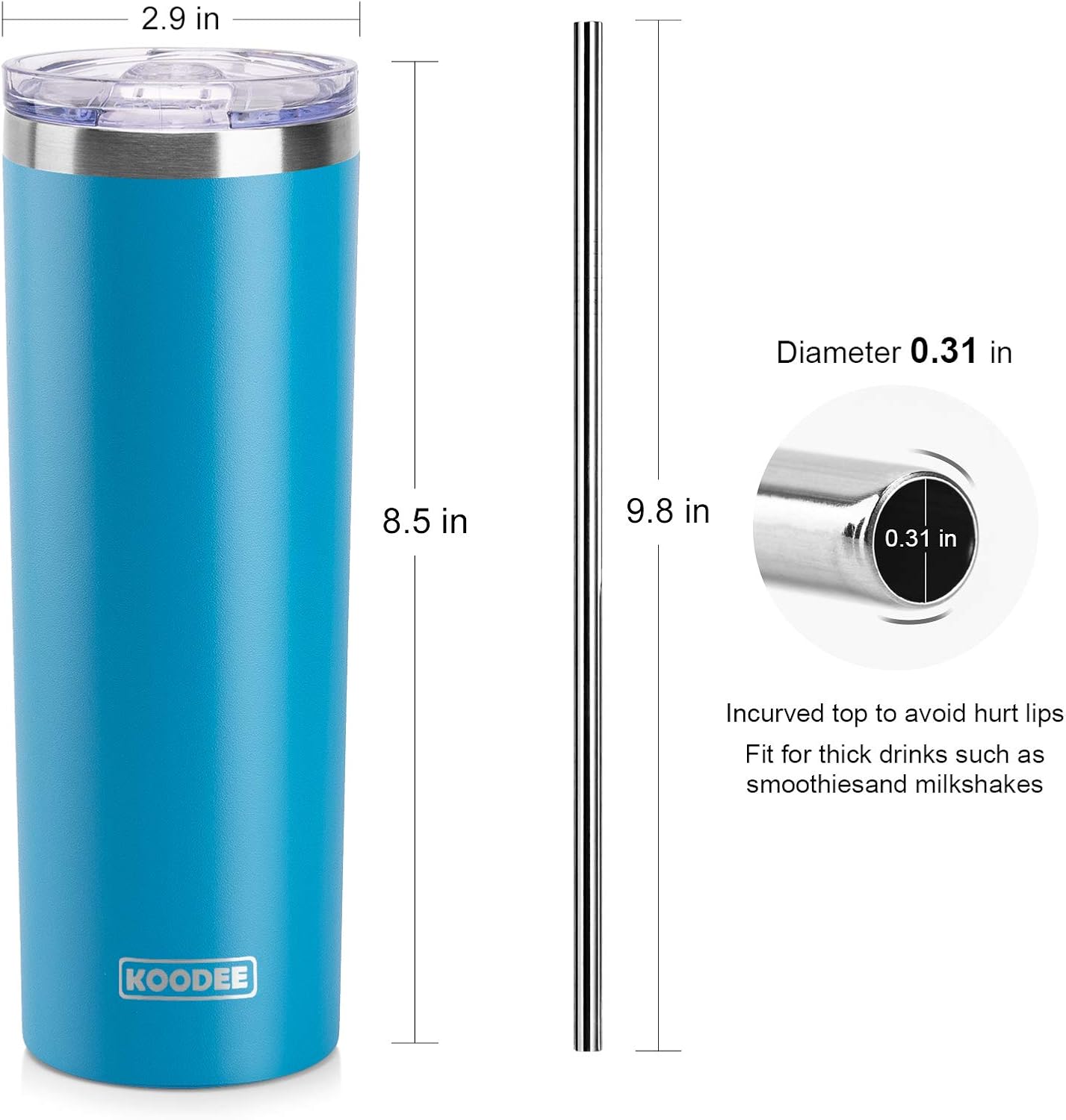 20 oz Skinny Tumbler - Stainless Steel Double Wall Insulated Slim Water Cup With Straw and Lids (Yellow)