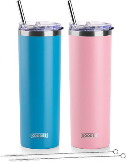 20 oz Skinny Tumbler - Stainless Steel Double Wall Insulated Slim Water Cup With Straw and Lids (Yellow)