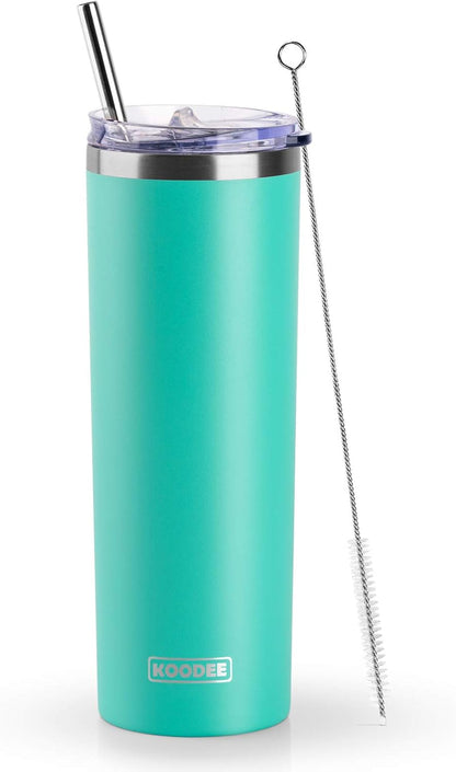 20 oz Skinny Tumbler - Stainless Steel Double Wall Insulated Slim Water Cup With Straw and Lids (Yellow)