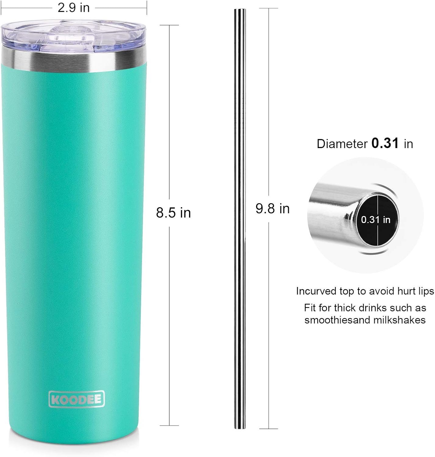 20 oz Skinny Tumbler - Stainless Steel Double Wall Insulated Slim Water Cup With Straw and Lids (Yellow)