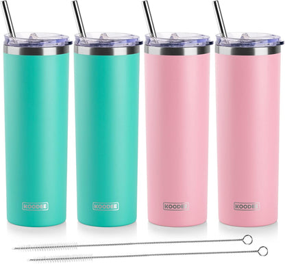 20 oz Skinny Tumbler - Stainless Steel Double Wall Insulated Slim Water Cup With Straw and Lids (Yellow)