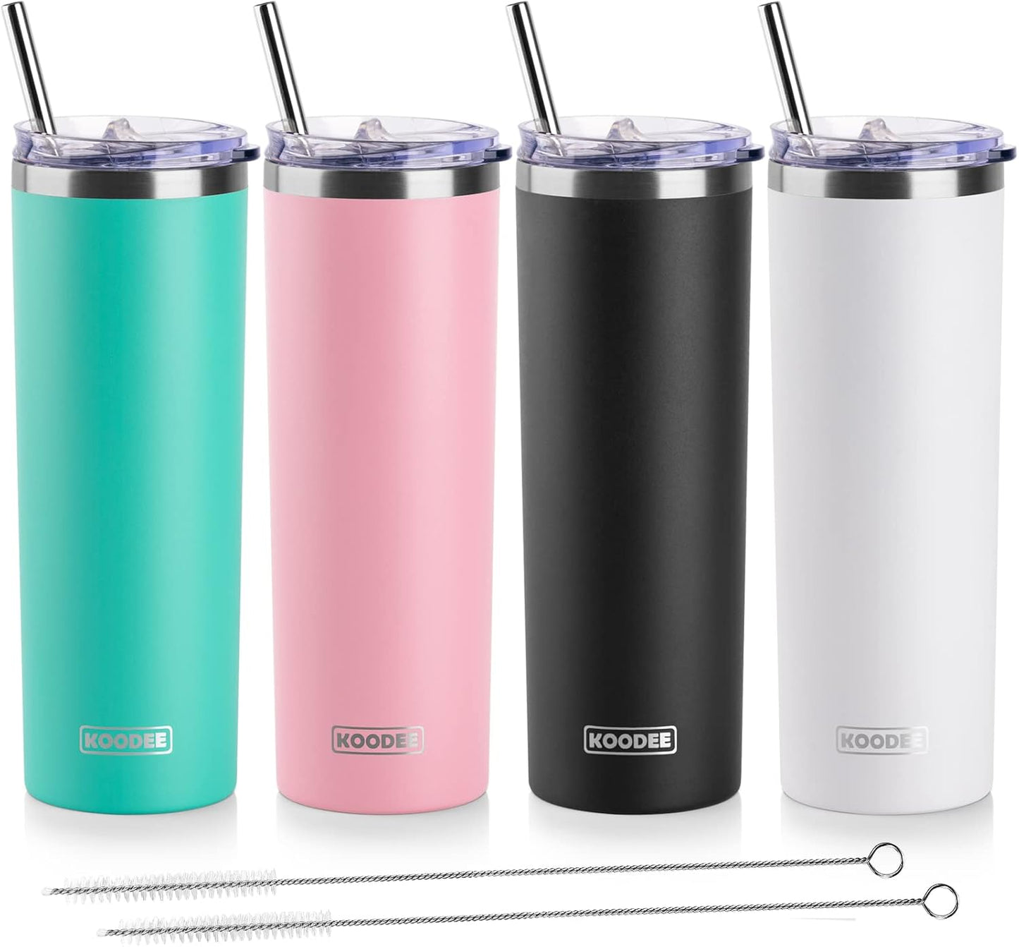 20 oz Skinny Tumbler - Stainless Steel Double Wall Insulated Slim Water Cup With Straw and Lids (Yellow)