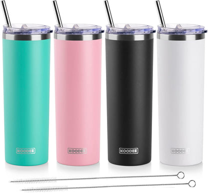 20 oz Skinny Tumbler - Stainless Steel Double Wall Insulated Slim Water Cup With Straw and Lids (Yellow)