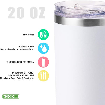 20 oz Skinny Tumbler - Stainless Steel Double Wall Insulated Slim Water Cup With Straw and Lids (Yellow)