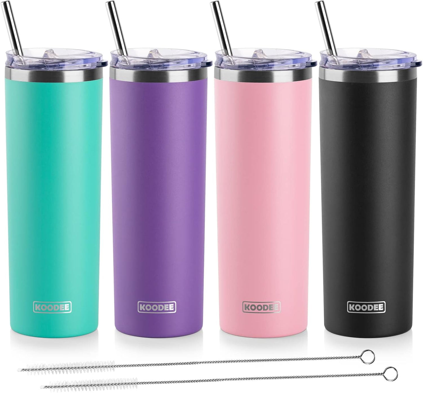 20 oz Skinny Tumbler - Stainless Steel Double Wall Insulated Slim Water Cup With Straw and Lids (Yellow)