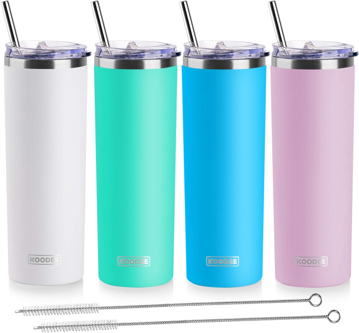 20 oz Skinny Tumbler - Stainless Steel Double Wall Insulated Slim Water Cup With Straw and Lids (Yellow)