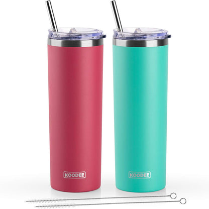 20 oz Skinny Tumbler - Stainless Steel Double Wall Insulated Slim Water Cup With Straw and Lids (Yellow)
