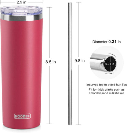 20 oz Skinny Tumbler - Stainless Steel Double Wall Insulated Slim Water Cup With Straw and Lids (Yellow)