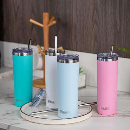 20 oz Skinny Tumbler - Stainless Steel Double Wall Insulated Slim Water Cup With Straw and Lids (Yellow)