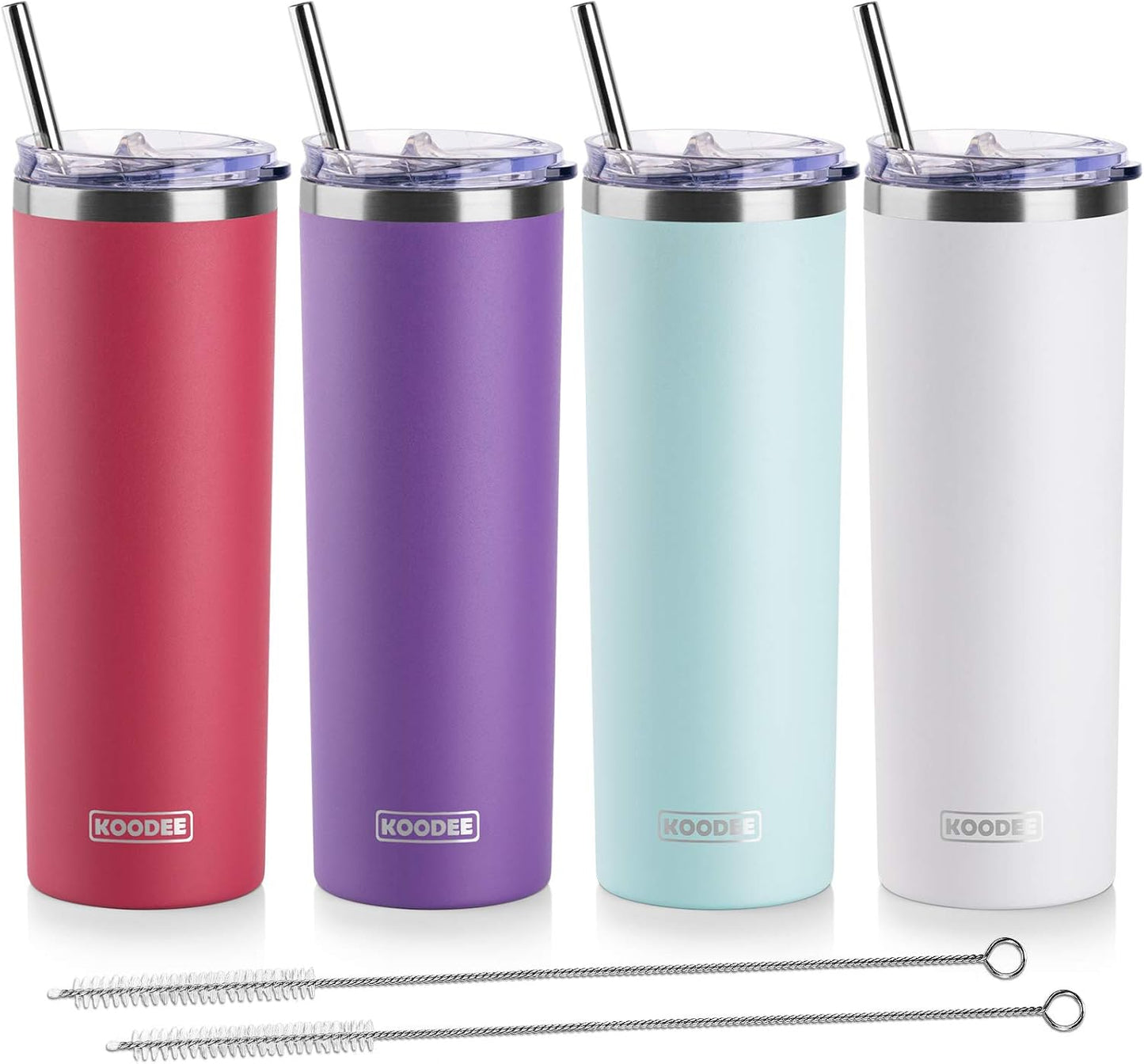 20 oz Skinny Tumbler - Stainless Steel Double Wall Insulated Slim Water Cup With Straw and Lids (Yellow)