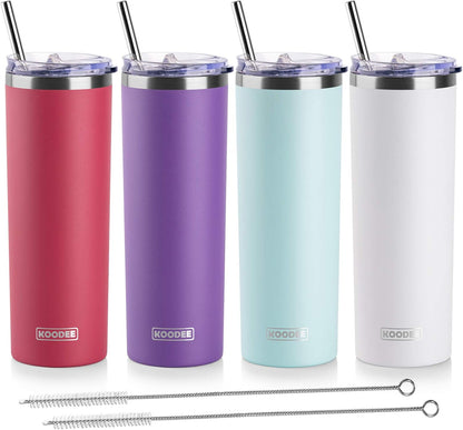 20 oz Skinny Tumbler - Stainless Steel Double Wall Insulated Slim Water Cup With Straw and Lids (Yellow)