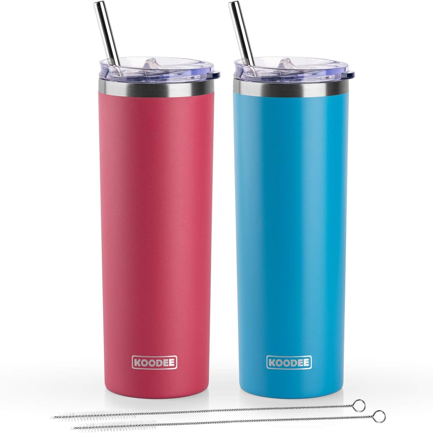 20 oz Skinny Tumbler - Stainless Steel Double Wall Insulated Slim Water Cup With Straw and Lids (Yellow)