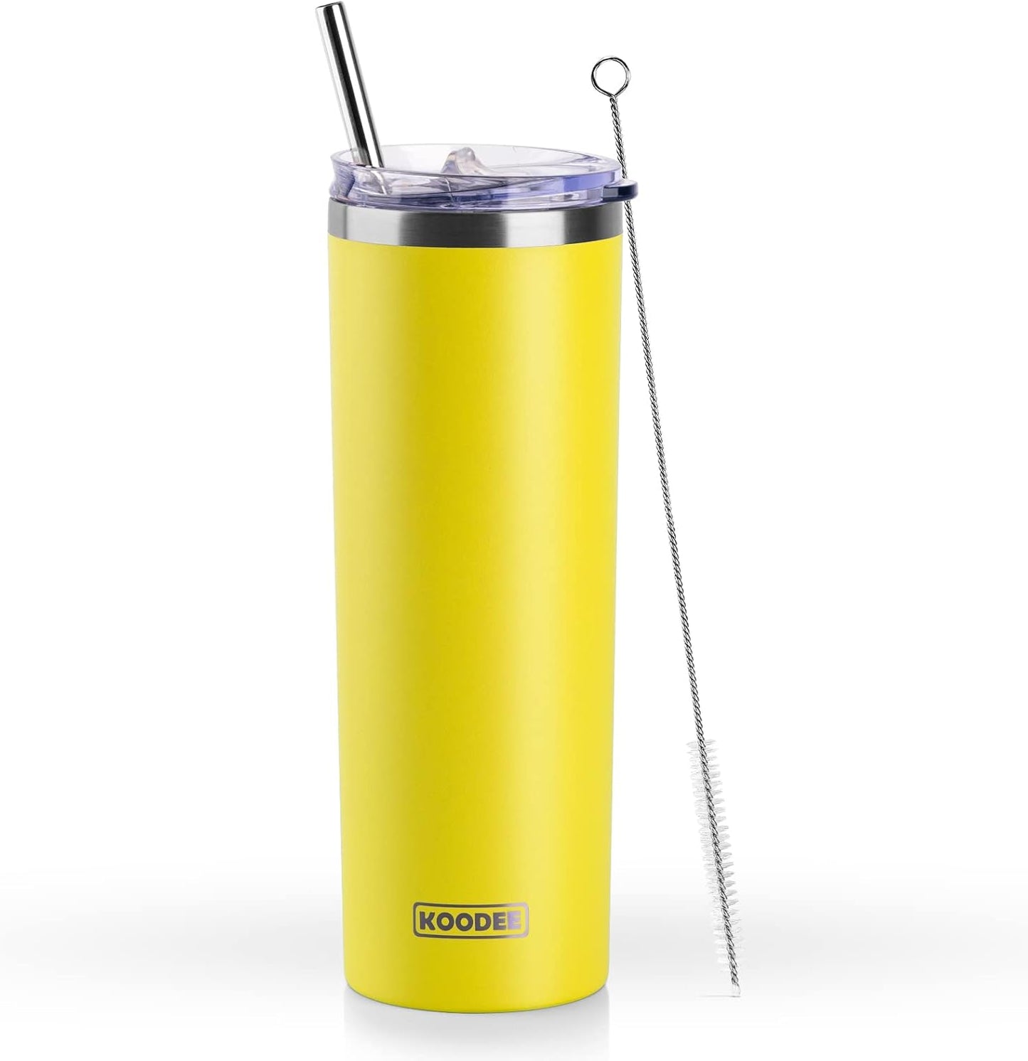 20 oz Skinny Tumbler - Stainless Steel Double Wall Insulated Slim Water Cup With Straw and Lids (Yellow)