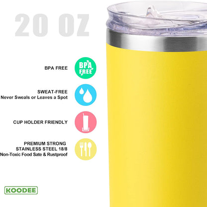 20 oz Skinny Tumbler - Stainless Steel Double Wall Insulated Slim Water Cup With Straw and Lids (Yellow)