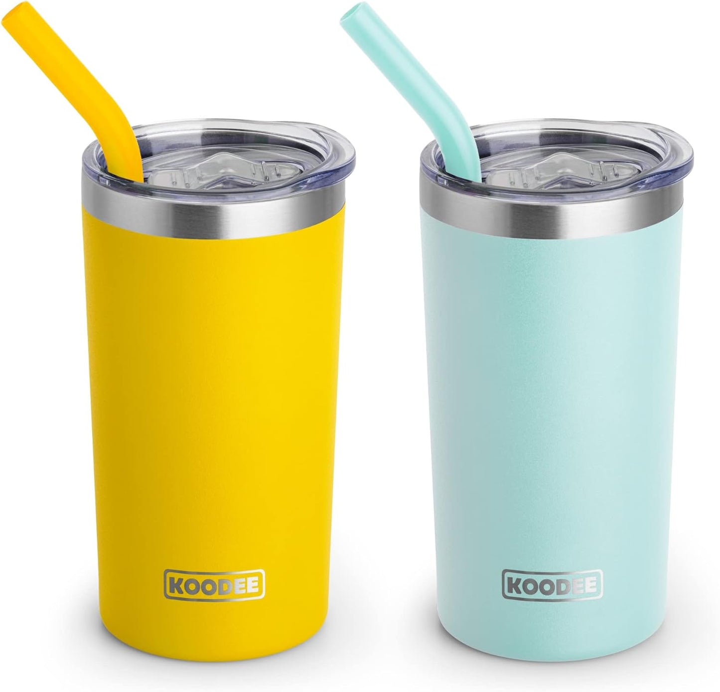 20 oz Skinny Tumbler - Stainless Steel Double Wall Insulated Slim Water Cup With Straw and Lids (Yellow)