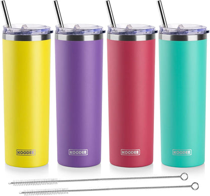 20 oz Skinny Tumbler - Stainless Steel Double Wall Insulated Slim Water Cup With Straw and Lids (Yellow)