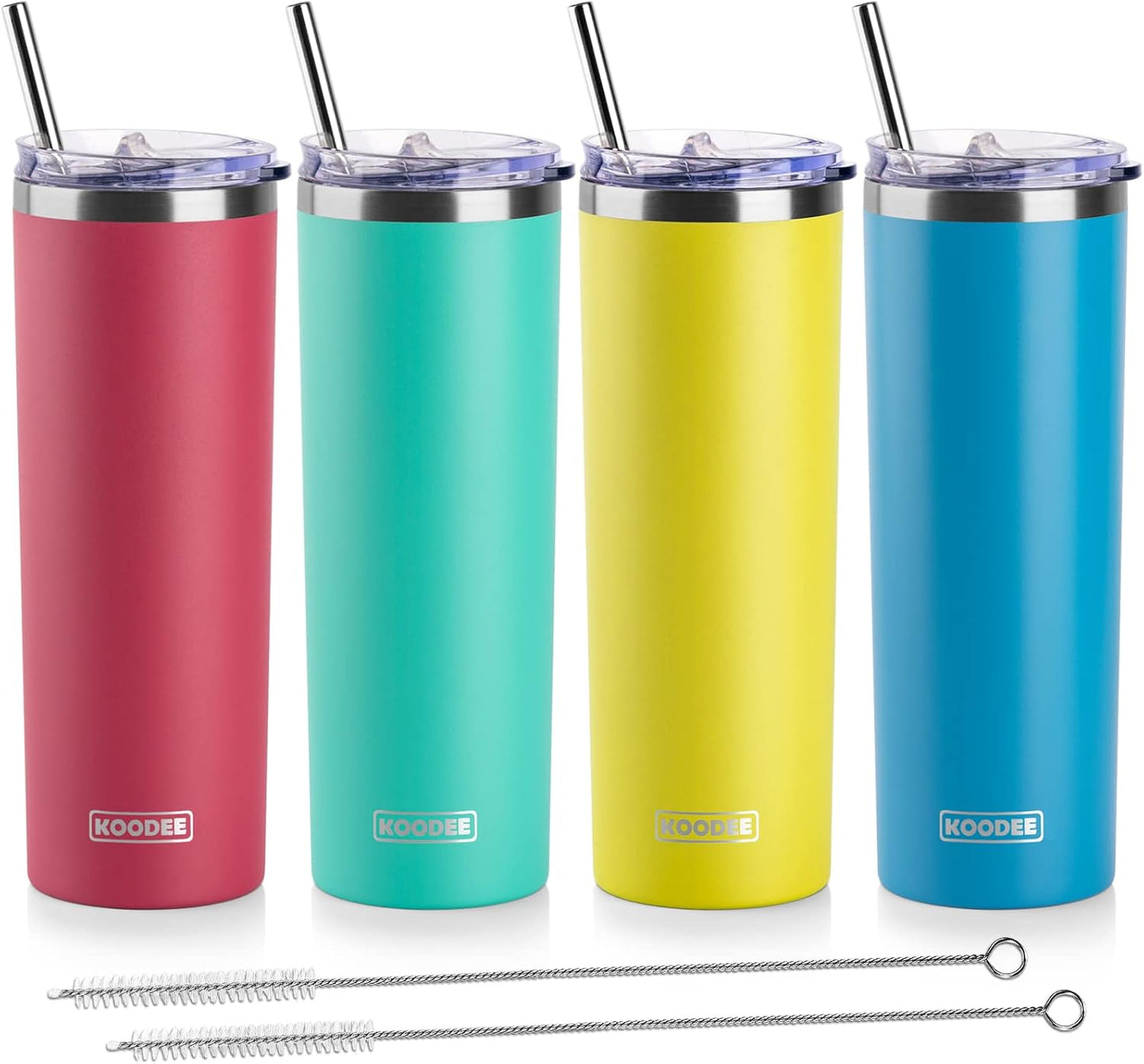20 oz Skinny Tumbler - Stainless Steel Double Wall Insulated Slim Water Cup With Straw and Lids (Yellow)