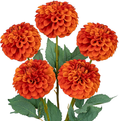 5PCS Artificial Dahlia Flowers Large 21.2" Fake Silk Flowers Pink Real Looking Dahlia with Long Stems for DIY Wedding Bouquets Centerpieces Arrangements Bridal Shower Party Home Decorations