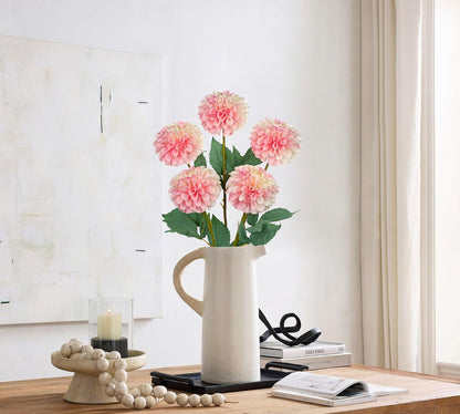 5PCS Artificial Dahlia Flowers Large 21.2" Fake Silk Flowers Pink Real Looking Dahlia with Long Stems for DIY Wedding Bouquets Centerpieces Arrangements Bridal Shower Party Home Decorations