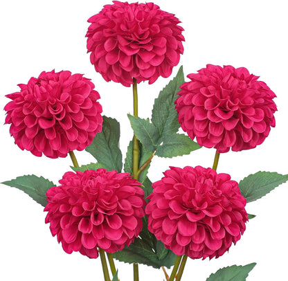 5PCS Artificial Dahlia Flowers Large 21.2" Fake Silk Flowers Pink Real Looking Dahlia with Long Stems for DIY Wedding Bouquets Centerpieces Arrangements Bridal Shower Party Home Decorations