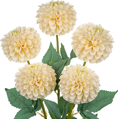 5PCS Artificial Dahlia Flowers Large 21.2" Fake Silk Flowers Pink Real Looking Dahlia with Long Stems for DIY Wedding Bouquets Centerpieces Arrangements Bridal Shower Party Home Decorations