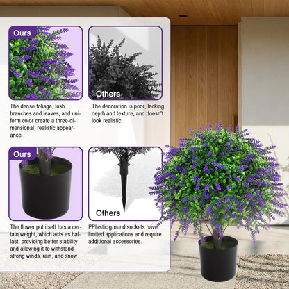 2 Pcs Artificial Lavender Topiary Ball Trees Potted Plants, UV Resistant Fake Lavender Topiary Plant Purple Trees for Garden, Front Door Porch and Outdoor Decor (Purple, M)